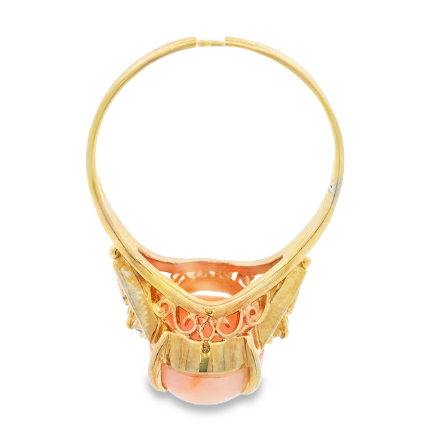 14Karat Yellow Gold Vintage Estate Coral Ring with Diamonds Image 4 Monarch Jewelry Winter Park, FL