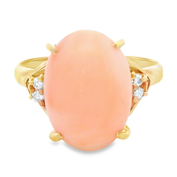 14Karat Yellow Gold Vintage Estate Coral Ring with Diamonds Monarch Jewelry Winter Park, FL