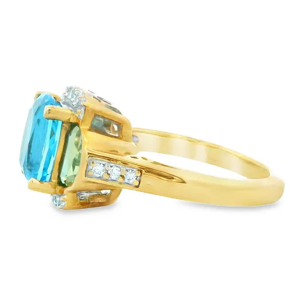 14K Yellow Gold Blue Topaz Peridot Diamond Fashion Ring Image 2 Monarch Jewelry Winter Park, FL