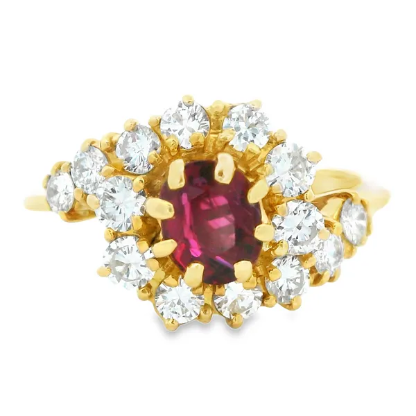 18K Yellow Gold Ruby Diamond Cluster Ring Monarch Jewelry Winter Park, FL