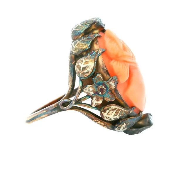 14K Yellow Gold Vintage Angel Skin Coral Diamond Cameo Ring Image 3 Monarch Jewelry Winter Park, FL