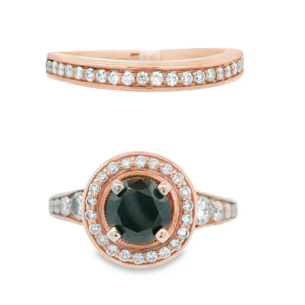 14K Rose Gold Black Diamond Wedding Band Engagement Ring Set Monarch Jewelry Winter Park, FL