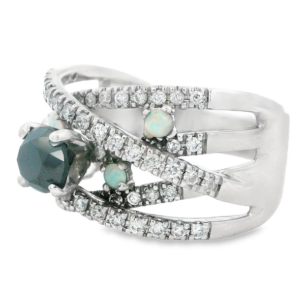 Black Diamond & Opal Band Image 2 Monarch Jewelry Winter Park, FL