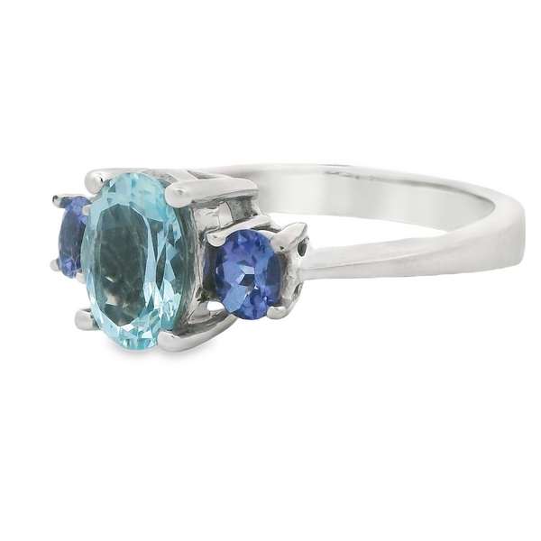 Aquamarine & Tanzanite Three Stone Ring Image 3 Monarch Jewelry Winter Park, FL