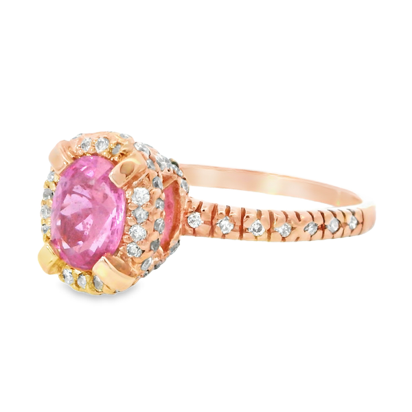Pink Sapphire Halo Rose Gold Ring Image 2 Monarch Jewelry Winter Park, FL