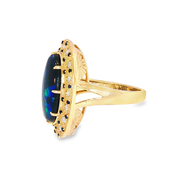 Black Opal, Sapphire, and Diamond Yellow Gold Fashion Ring Image 3 Monarch Jewelry Winter Park, FL