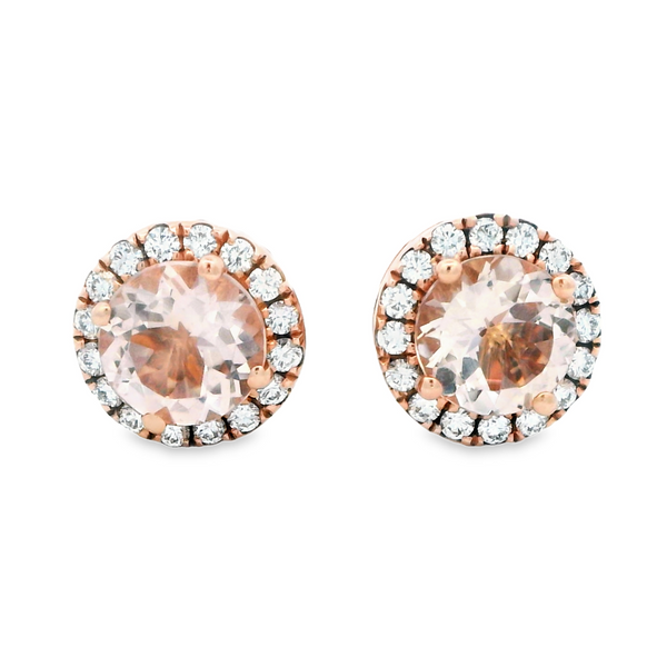 14K Rose Gold Morganite and Diamond Stud Earrings Image 2 Monarch Jewelry Winter Park, FL