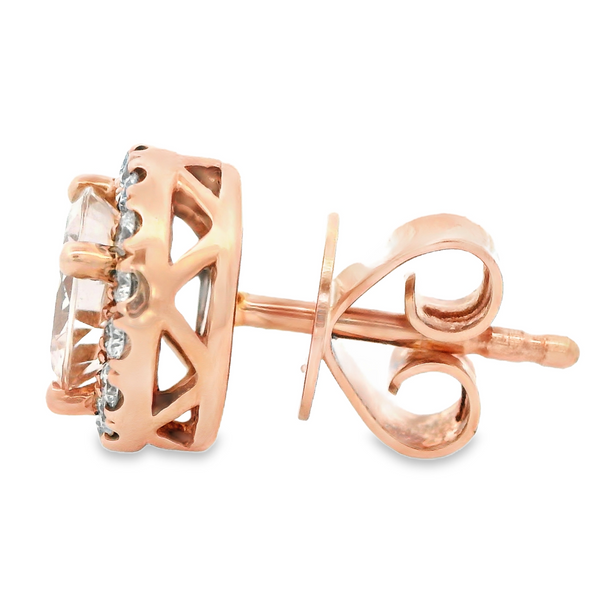 14K Rose Gold Morganite and Diamond Stud Earrings Image 3 Monarch Jewelry Winter Park, FL