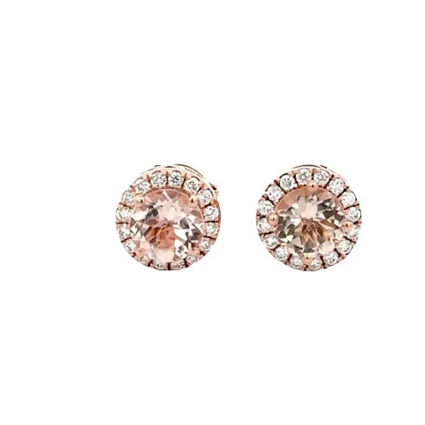14K Rose Gold Stud/Post Earrings with Morganites and Diamonds Image 5 Monarch Jewelry Winter Park, FL