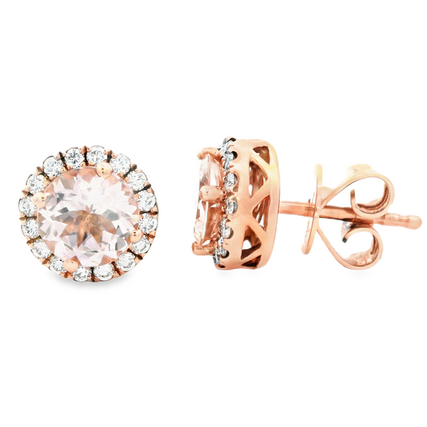 14K Rose Gold Morganite and Diamond Stud Earrings Monarch Jewelry Winter Park, FL