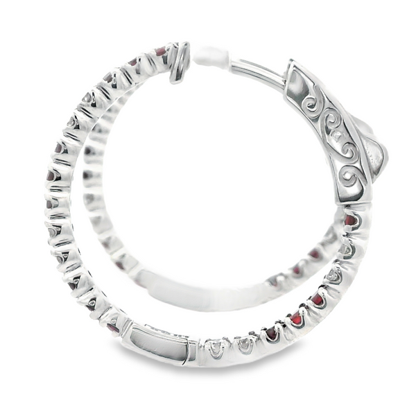 14K White Gold Ruby and Diamond Hoop Earrings Image 3 Monarch Jewelry Winter Park, FL