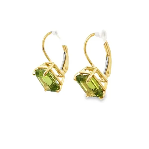 Emerald Cut Peridot 14K Yellow Gold Leverback Earrings Image 2 Monarch Jewelry Winter Park, FL