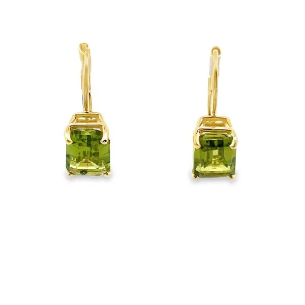 Emerald Cut Peridot 14K Yellow Gold Leverback Earrings Monarch Jewelry Winter Park, FL