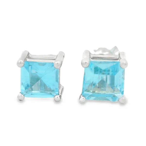 14K White Gold Swiss Blue Topaz Princess Cut Earrings Image 2 Monarch Jewelry Winter Park, FL