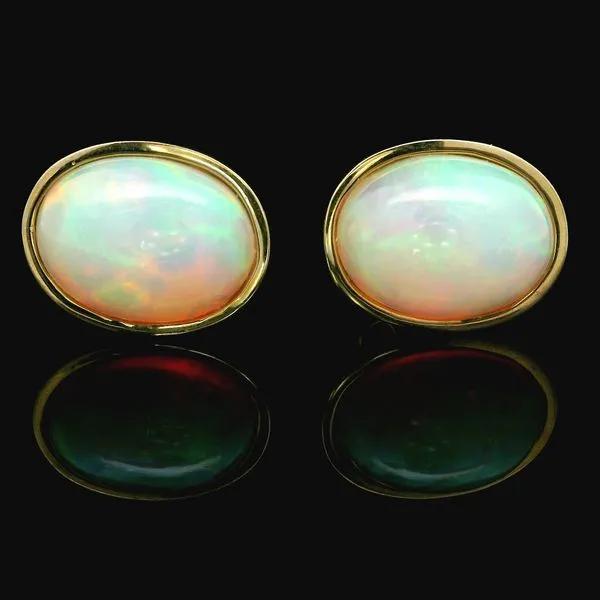 14K Yellow Gold Ethiopian Opal Button Earrings Image 2 Monarch Jewelry Winter Park, FL