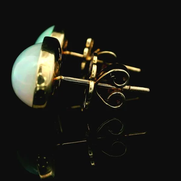 14K Yellow Gold Ethiopian Opal Button Earrings Image 3 Monarch Jewelry Winter Park, FL