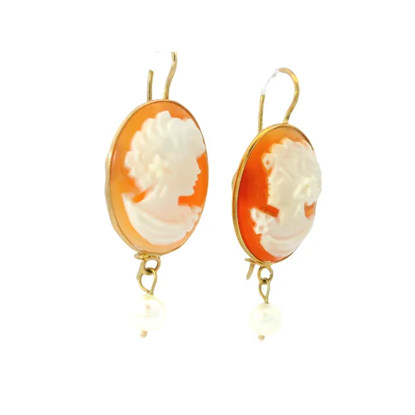 14K Yellow Gold Retro Shepherd Hook Cameo Earrings Image 3 Monarch Jewelry Winter Park, FL