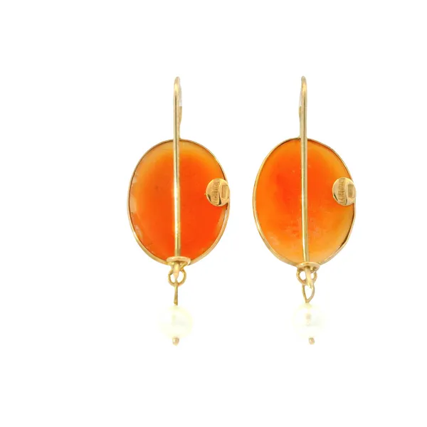 14K Yellow Gold Retro Shepherd Hook Cameo Earrings Image 5 Monarch Jewelry Winter Park, FL