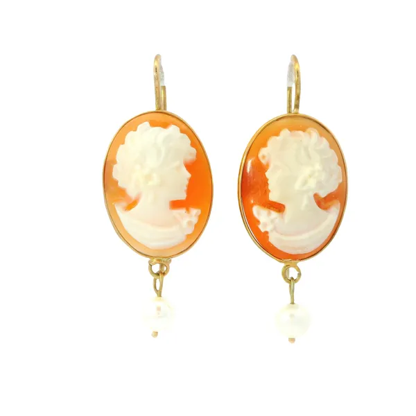 14K Yellow Gold Retro Shepherd Hook Cameo Earrings Monarch Jewelry Winter Park, FL