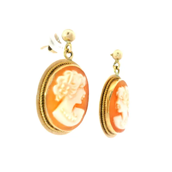 14K Yellow Gold Retro Cameo Dangling Earrings Image 2 Monarch Jewelry Winter Park, FL