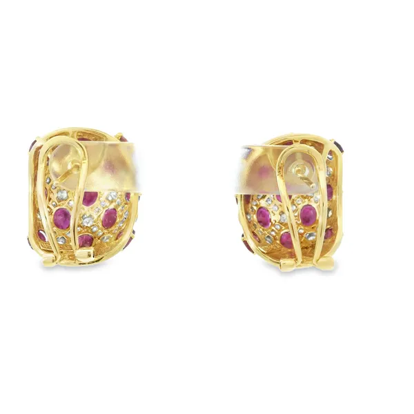 18K Yellow Gold Ruby and Diamond Omega Earrings Image 4 Monarch Jewelry Winter Park, FL