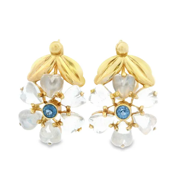 Sapphire Moonstone 14K Yellow Gold Estate Earrings Monarch Jewelry Winter Park, FL