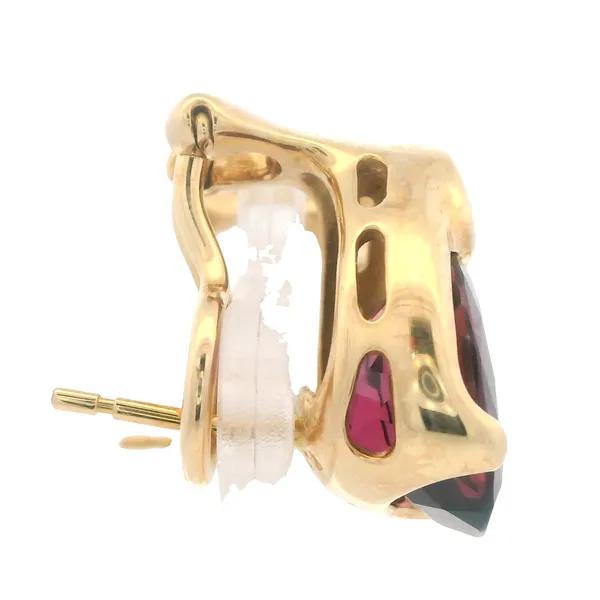 18K Yellow Gold Garnet and Diamond Omega Earrings Image 2 Monarch Jewelry Winter Park, FL
