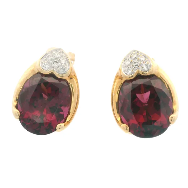 18K Yellow Gold Garnet and Diamond Omega Earrings Monarch Jewelry Winter Park, FL