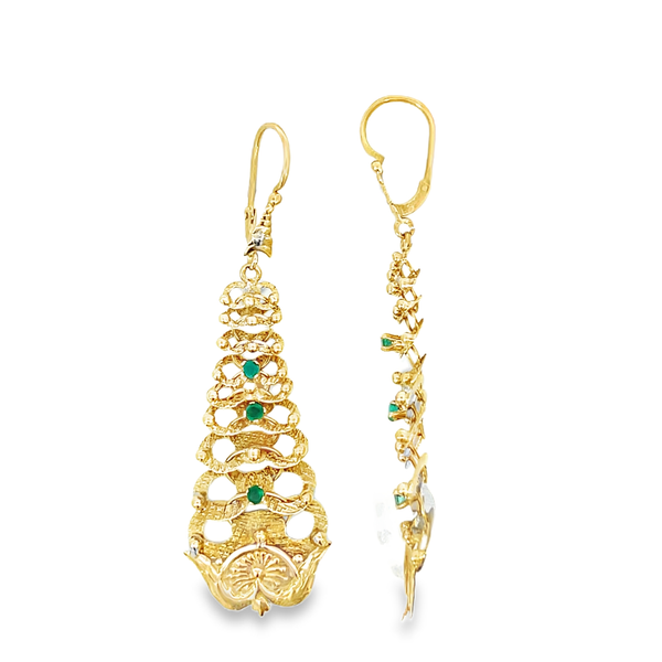Emerald Engraved Victorian Gold Earrings Image 2 Monarch Jewelry Winter Park, FL