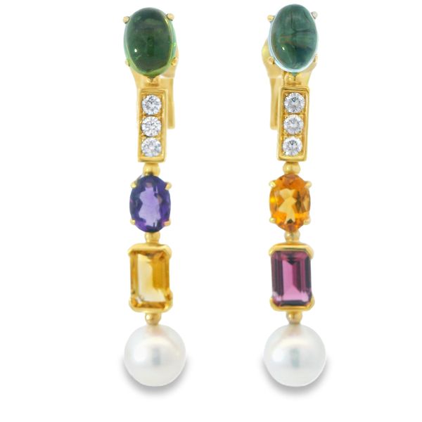 Pearl and Gemstone Clip Gold Earrings Image 2 Monarch Jewelry Winter Park, FL
