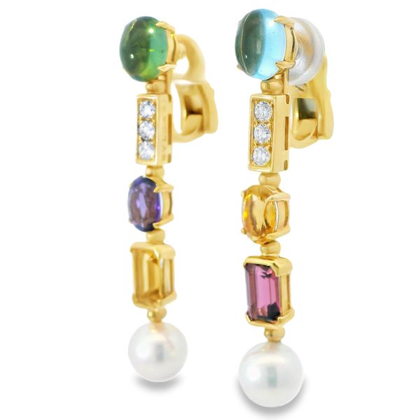 Pearl and Gemstone Clip Gold Earrings Image 3 Monarch Jewelry Winter Park, FL