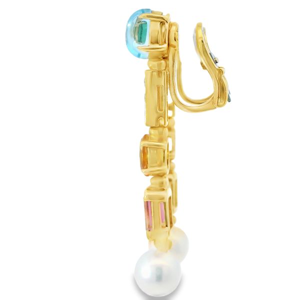 Pearl and Gemstone Clip Gold Earrings Image 4 Monarch Jewelry Winter Park, FL