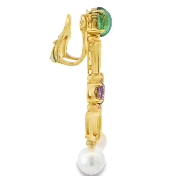 Pearl and Gemstone Clip Gold Earrings Image 5 Monarch Jewelry Winter Park, FL