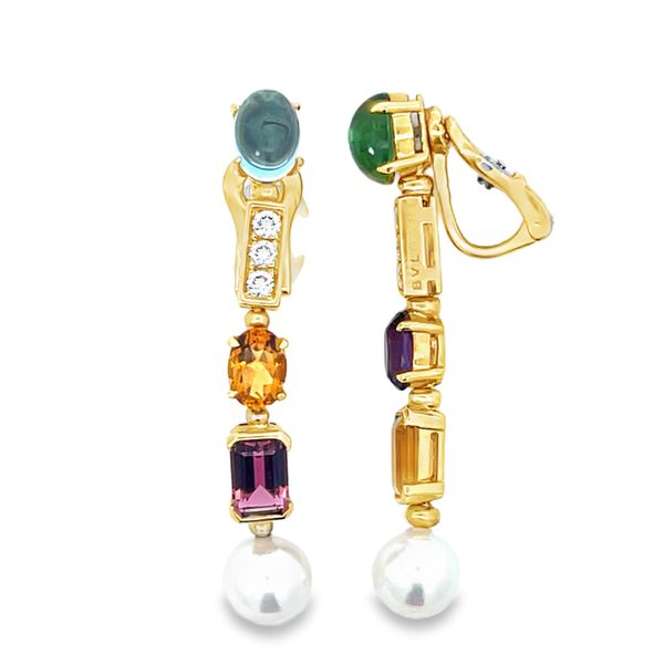 Pearl and Gemstone Clip Gold Earrings Monarch Jewelry Winter Park, FL