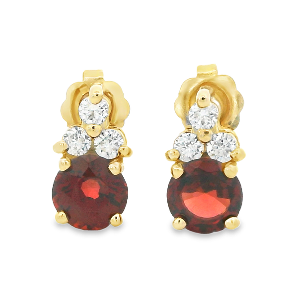 Garnet and Diamond Friction Gold Earrings Image 2 Monarch Jewelry Winter Park, FL
