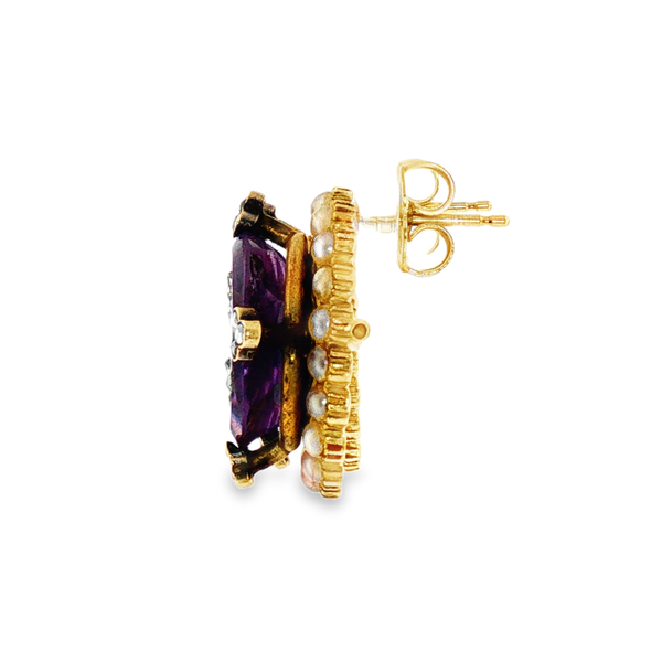 14K Yellow Gold Victorian Amethyst, Pearl, and Diamond Earrings Image 4 Monarch Jewelry Winter Park, FL