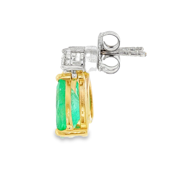Yellow and White Gold Emerald Diamond Drop Earrings Image 2 Monarch Jewelry Winter Park, FL