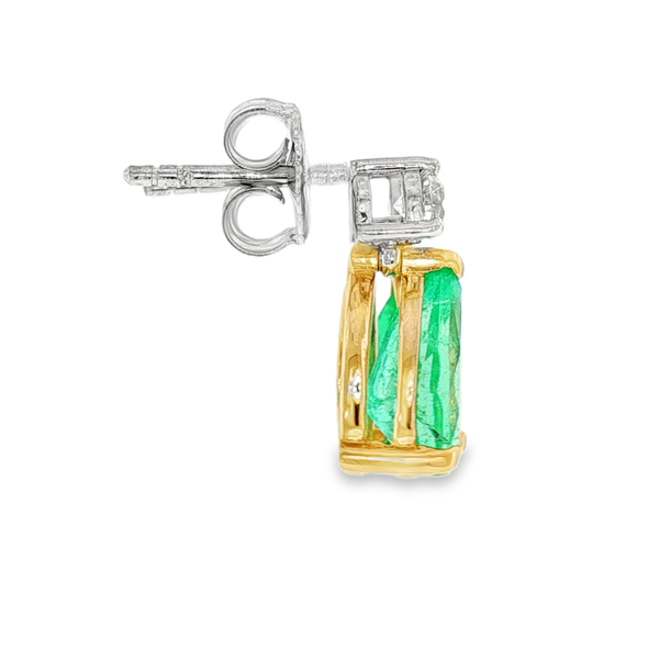 Yellow and White Gold Emerald Diamond Drop Earrings Image 3 Monarch Jewelry Winter Park, FL