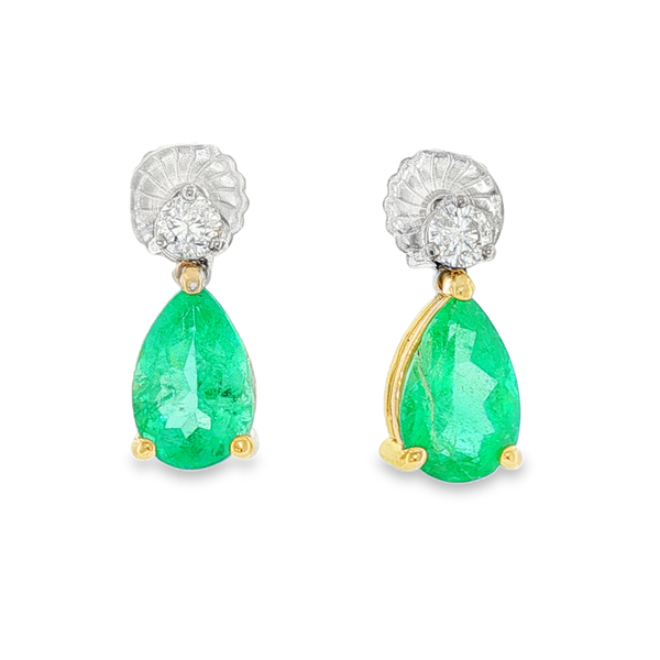 Yellow and White Gold Emerald Diamond Drop Earrings Monarch Jewelry Winter Park, FL