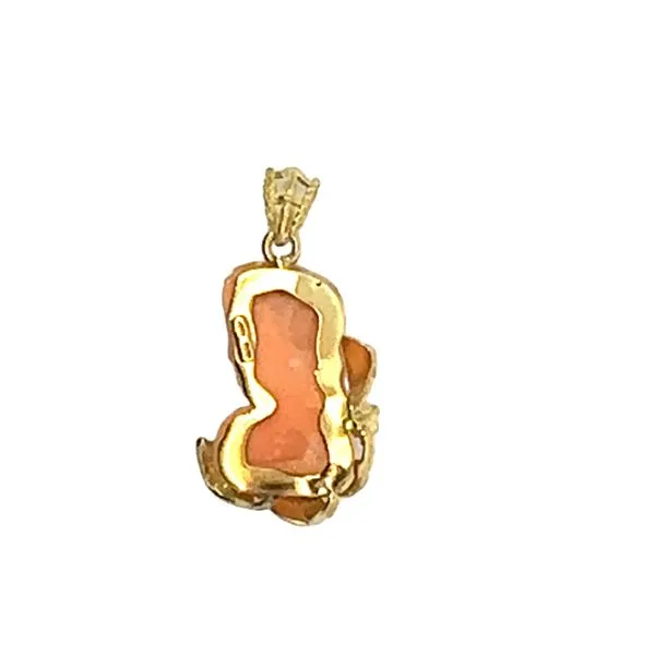 18 Karat Yellow Gold Pendant with Orange Momo Coral Cameo 230-00440 Image 2 Monarch Jewelry Winter Park, FL