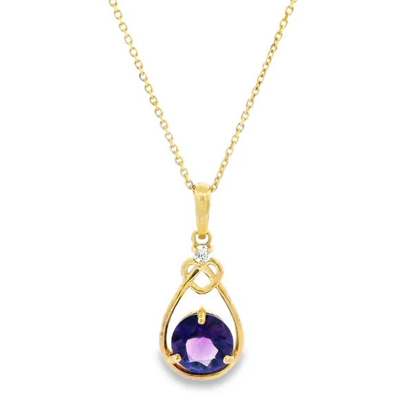 14K Yellow Gold Heart Motif Pendant with Amethyst and Diamond Image 2 Monarch Jewelry Winter Park, FL