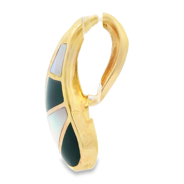 14K Yellow Gold Free Form Slide Pendant with Onyx and Mother of Pearl Image 2 Monarch Jewelry Winter Park, FL