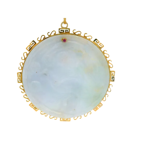 14K Yellow Gold Crane and Jade Pendant Image 4 Monarch Jewelry Winter Park, FL