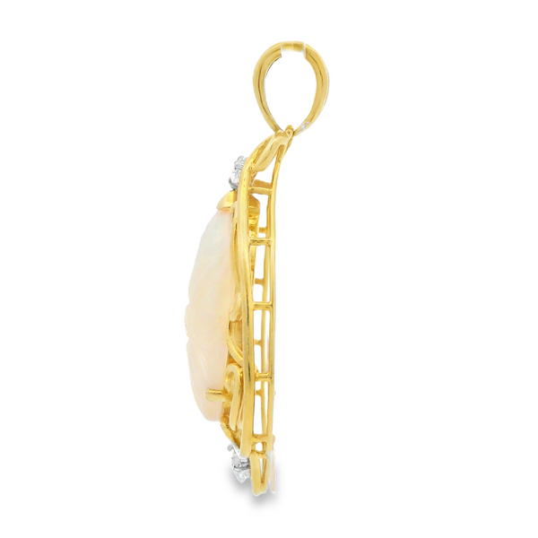 18K Yellow Gold Vintage Opal and Diamond Pendant Image 2 Monarch Jewelry Winter Park, FL