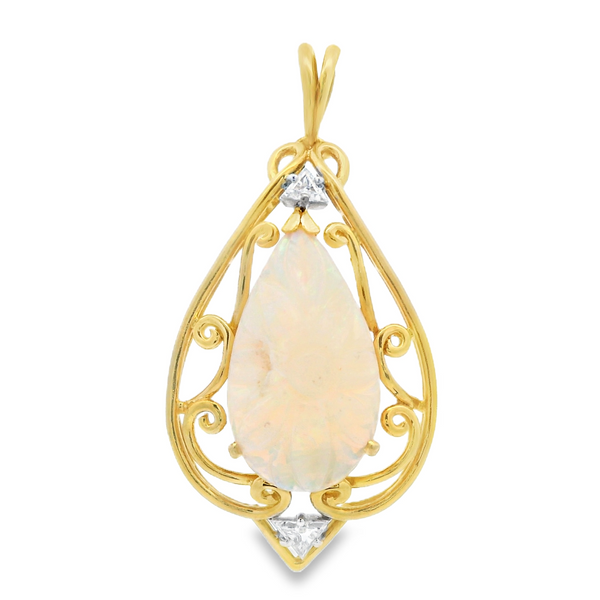 18K Yellow Gold Vintage Opal and Diamond Pendant Monarch Jewelry Winter Park, FL