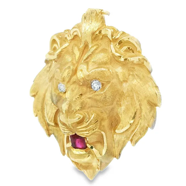 14K Yellow Gold Lion Head Ruby Pendant Image 2 Monarch Jewelry Winter Park, FL