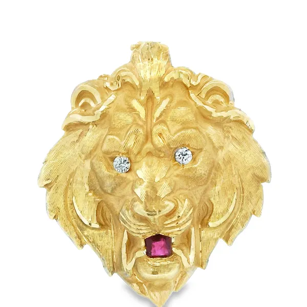 14K Yellow Gold Lion Head Ruby Pendant Monarch Jewelry Winter Park, FL
