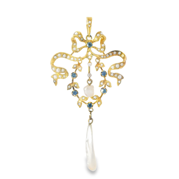 Art Nouveau Sapphire and Pearl Pendant Monarch Jewelry Winter Park, FL