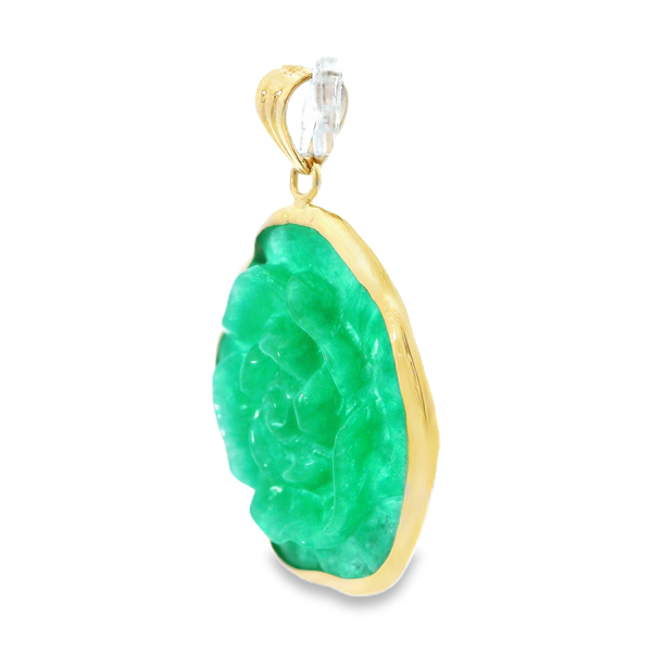 18K Yellow Gold Dyed Jade Flower Pendant Image 2 Monarch Jewelry Winter Park, FL