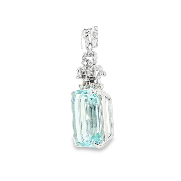 14K White Gold Aquamarine and Diamond Drop Pendant Image 2 Monarch Jewelry Winter Park, FL